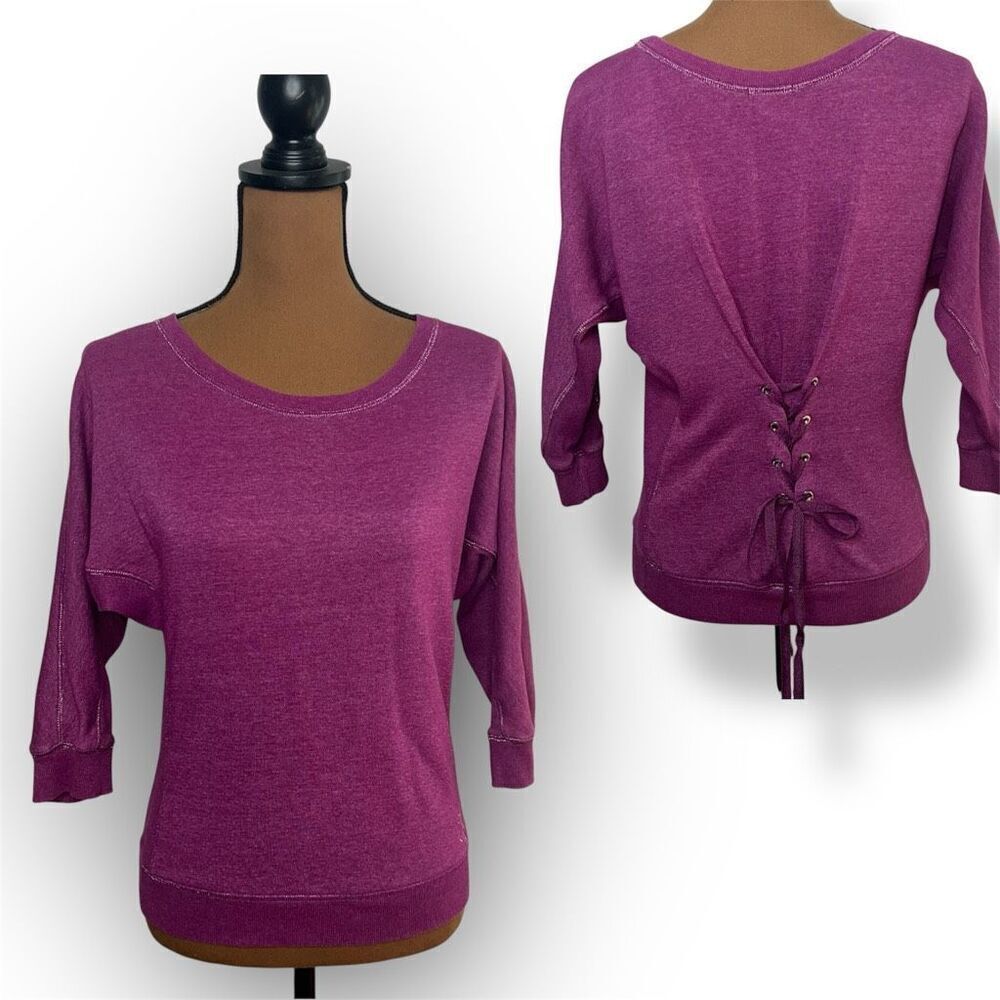 Juicy Couture Magenta 3/4 Dolman Sleeve Sweatshirt Lace Up Back Women’s Small